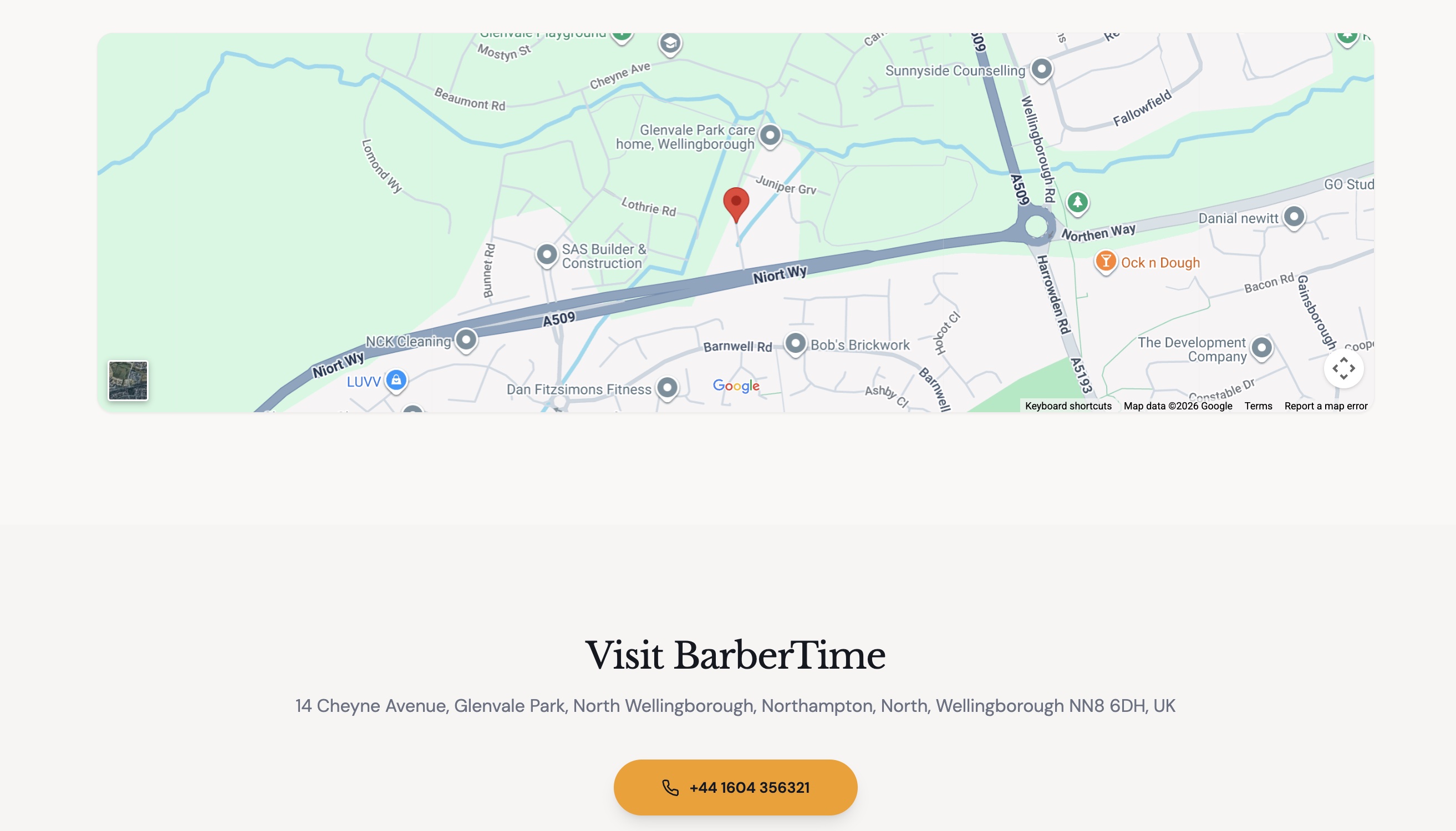 BarberTime Wellingborough map, address and contact section