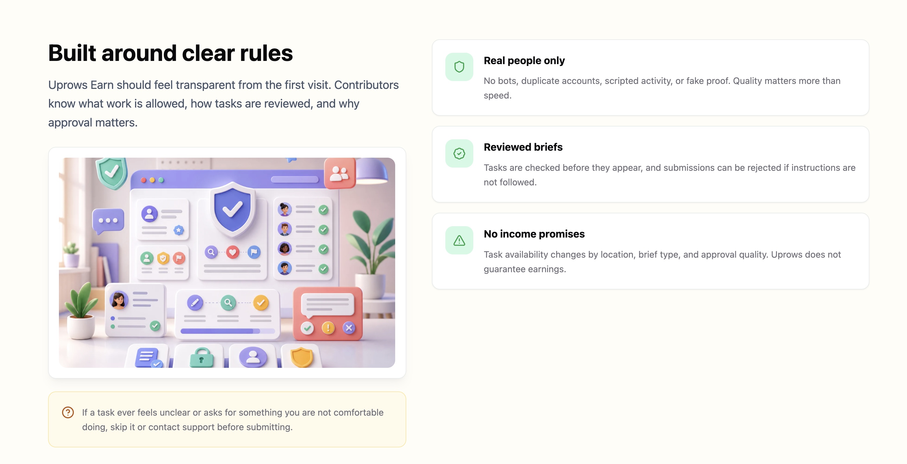 Uprows Earn quality and participation rules