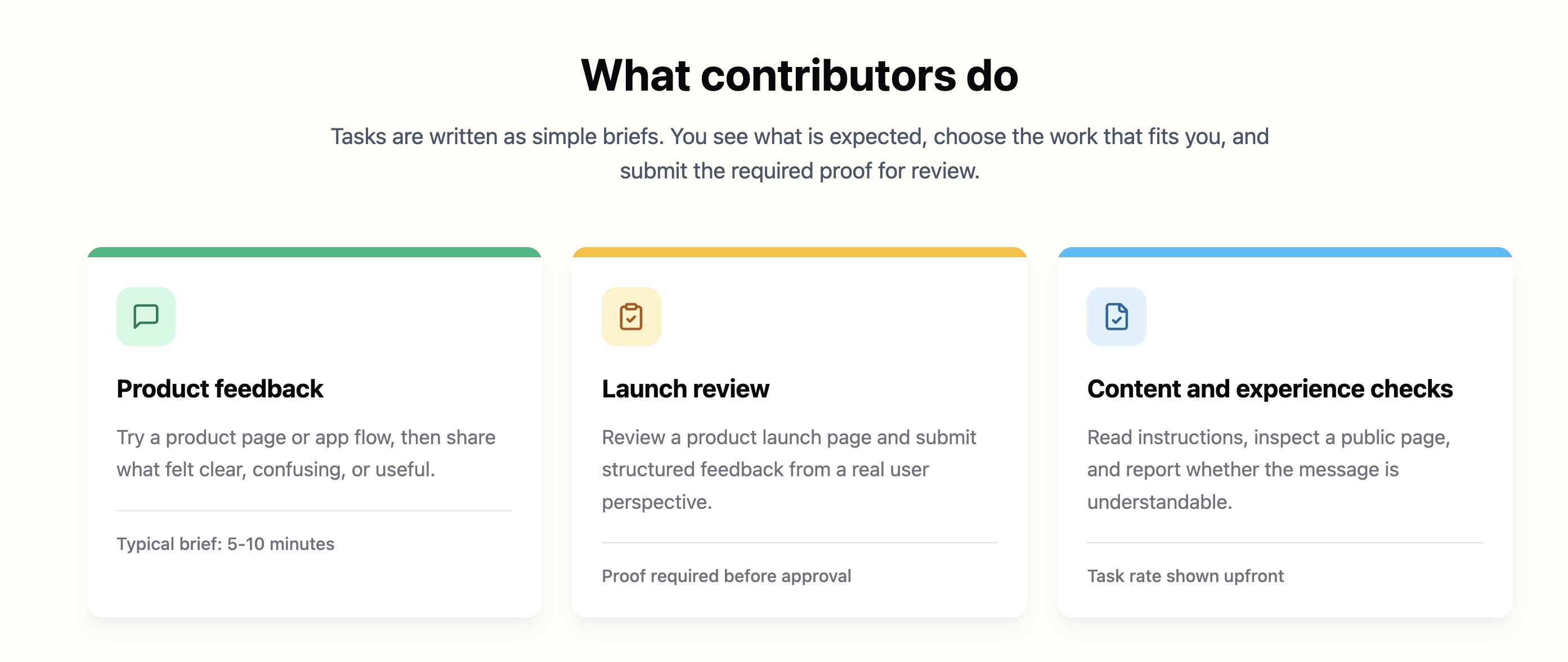 Types of product-feedback tasks available through Uprows Earn